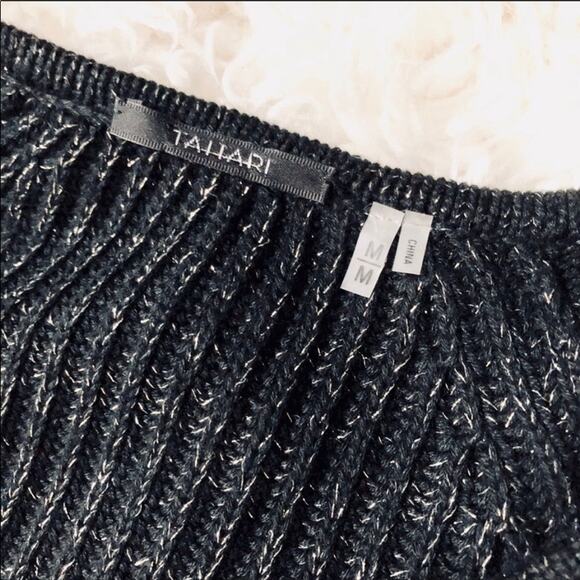 NEW TAHARI Black Gold Open Weave Tie Front Bell Sleeve Cardigan Sweater Medium - Picture 6 of 7